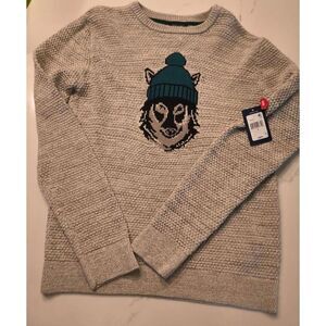 Chaps Kids Wolf Intarsia Crewneck Knit Sweater Size L Tan sweater wolf Green tob